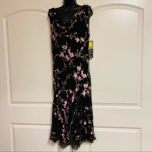 Alex Evenings Black Silk Chiffon Floral Dress 14